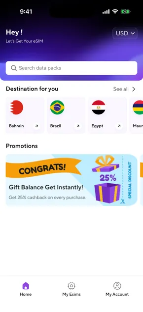 The Perola app home screen